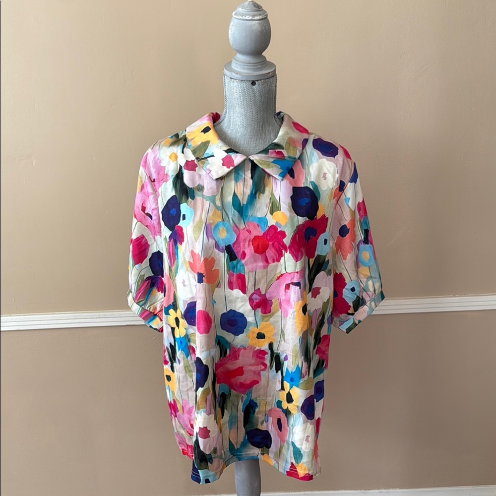 SUMMER COLORFUL 🌻FLORAL🌻 COLLARED BOUSE PLUS SIZE 2XL 🌟NWOT🌟